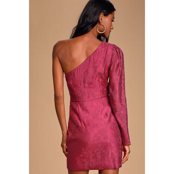 Lulus Emogene Magenta Burnout Floral One Shoulder Mini Dress - Medium - Picture 2 of 16